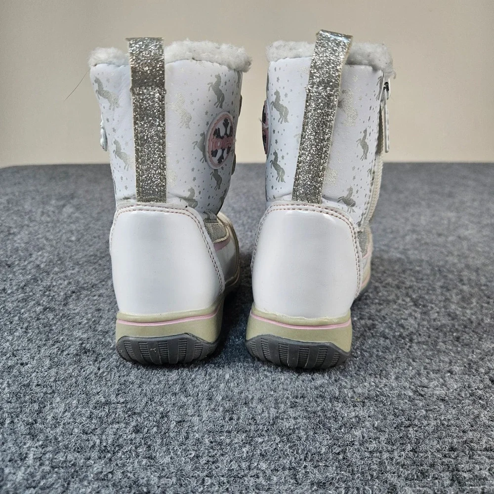 Totes Toddler Girls Bambawhite Unicorn Glitter‎ Snow Boots White Silver Size 7T